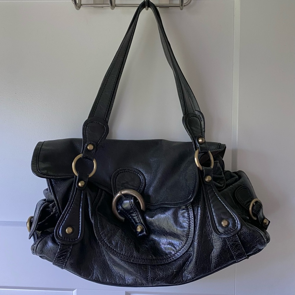 Black Leather Purse with Gold Hardware